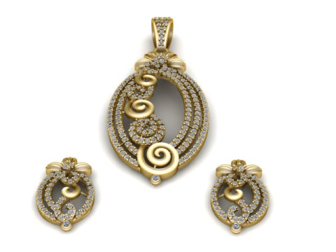 Luxe spiraalvormige hanger oorbellen Set Diamond 3D afdrukbaar sieradenmodel 3D printmodel