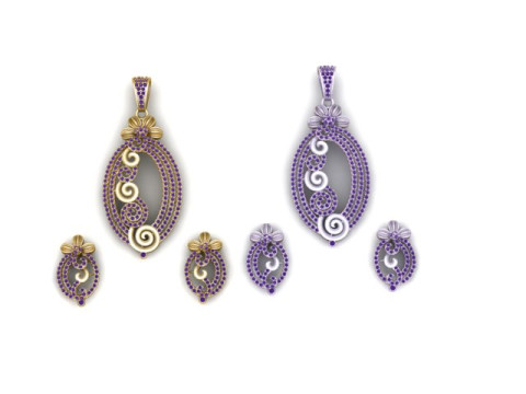 Lüks Spiral Kolye Küpe Seti Pırlanta 3D Yazdırılabilir Takı Modeli 3D Baskı Modeli