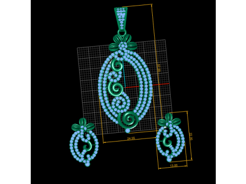 Lüks Spiral Kolye Küpe Seti Pırlanta 3D Yazdırılabilir Takı Modeli 3D Baskı Modeli
