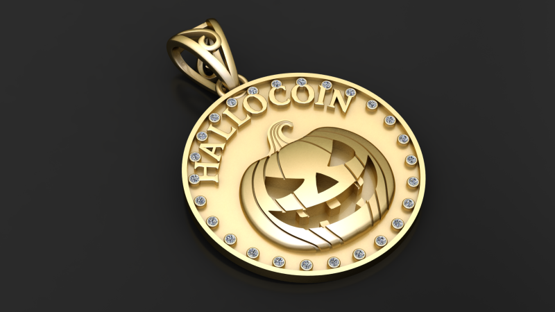 HalloCoin Pumpkin Pendant 3D Printable Jewelry Model 3D Print Model .c4d .max .obj .3ds .fbx .stl .blend