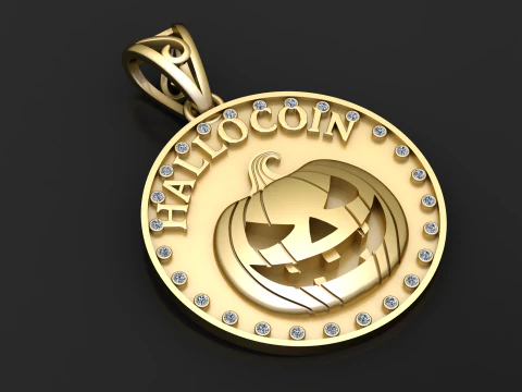 Modelo de joias para impress&atilde;o em 3D com pingente de ab&oacute;bora HalloCoin Modelo de Impressão 3D