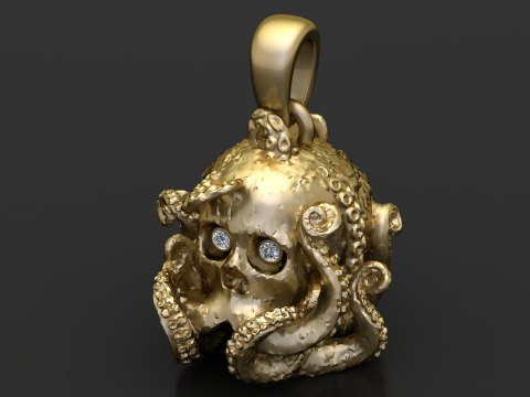 OctoSkull Pendant 3D Printable Jewelry Model 3D Print Model