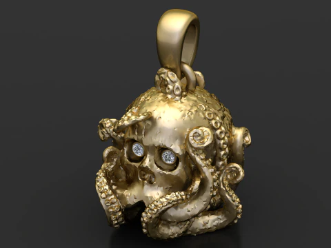 OctoSkull ペンダント 3D 印刷可能なジュエリー モデル 3Dプリントモデル