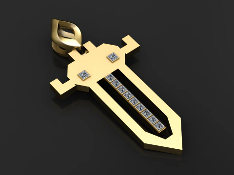 Modelo de joias para impress&atilde;o em 3D com pingente de espada real Modelo de Impressão 3D