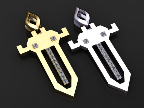 Kraliyet Kılıç Kolye 3D Yazdırılabilir Takı Modeli 3D Baskı Modeli