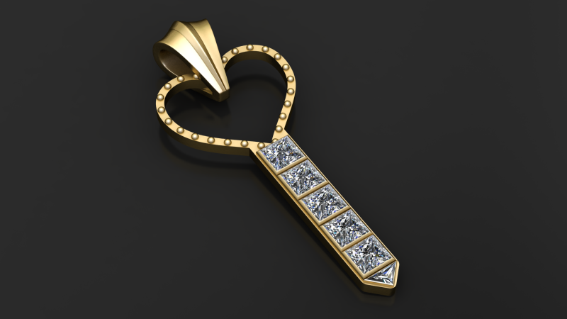 Heart Key Pendant 3D Printable Jewelry Model 3D Print Model .c4d .max .obj .3ds .fbx .stl .blend