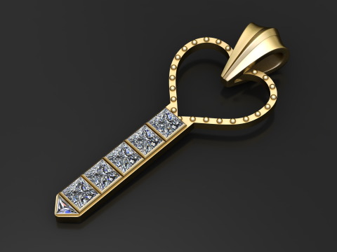 Modelo de joias para impressão em 3D com pingente de chave de coração Modelo de Impressão 3D