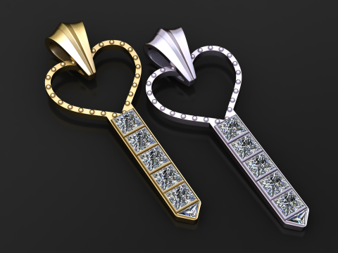 Modelo de joias para impressão em 3D com pingente de chave de coração Modelo de Impressão 3D