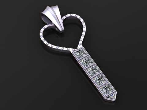 Modelo de joias para impressão em 3D com pingente de chave de coração Modelo de Impressão 3D