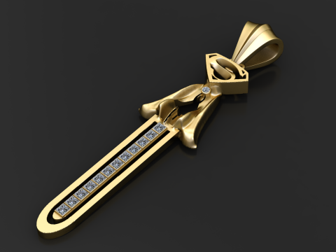 Modelo de joyería imprimible en 3D con colgante de espada con emblema S Modelo de impresión 3D