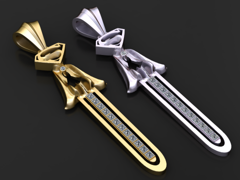 Modelo de joyería imprimible en 3D con colgante de espada con emblema S Modelo de impresión 3D