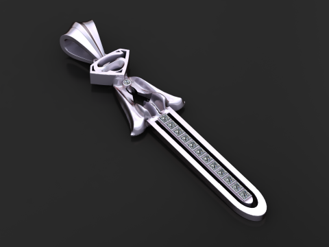 Modelo de joyería imprimible en 3D con colgante de espada con emblema S Modelo de impresión 3D