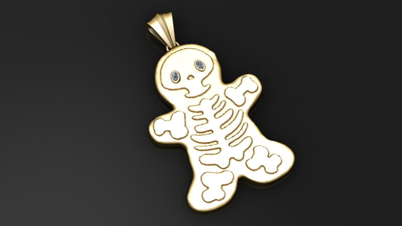 Cute Skeleton Gingerbread Pendant 3D Printable Jewelry Model 3D Print Model .c4d .max .obj .3ds .fbx .stl .blend