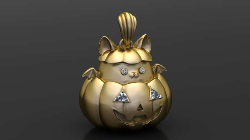 Pompoen Kitty hanger 3D afdrukbaar Halloween sieraden model 3D printmodel .c4d .max .obj .3ds .fbx .stl .blend