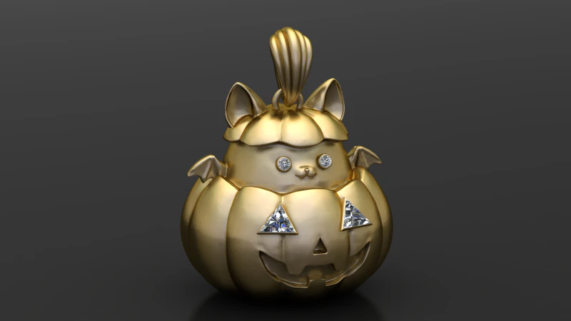 Modelo de joias de Halloween para impress&atilde;o em 3D com pingente de gatinho de ab&oacute;bora Modelo de Impressão 3D .c4d .max .obj .3ds .fbx .stl .blend 