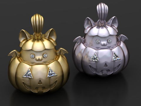 Pompoen Kitty hanger 3D afdrukbaar Halloween sieraden model 3D printmodel