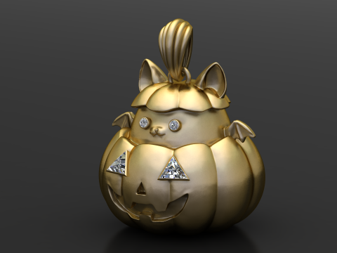 Pompoen Kitty hanger 3D afdrukbaar Halloween sieraden model 3D printmodel