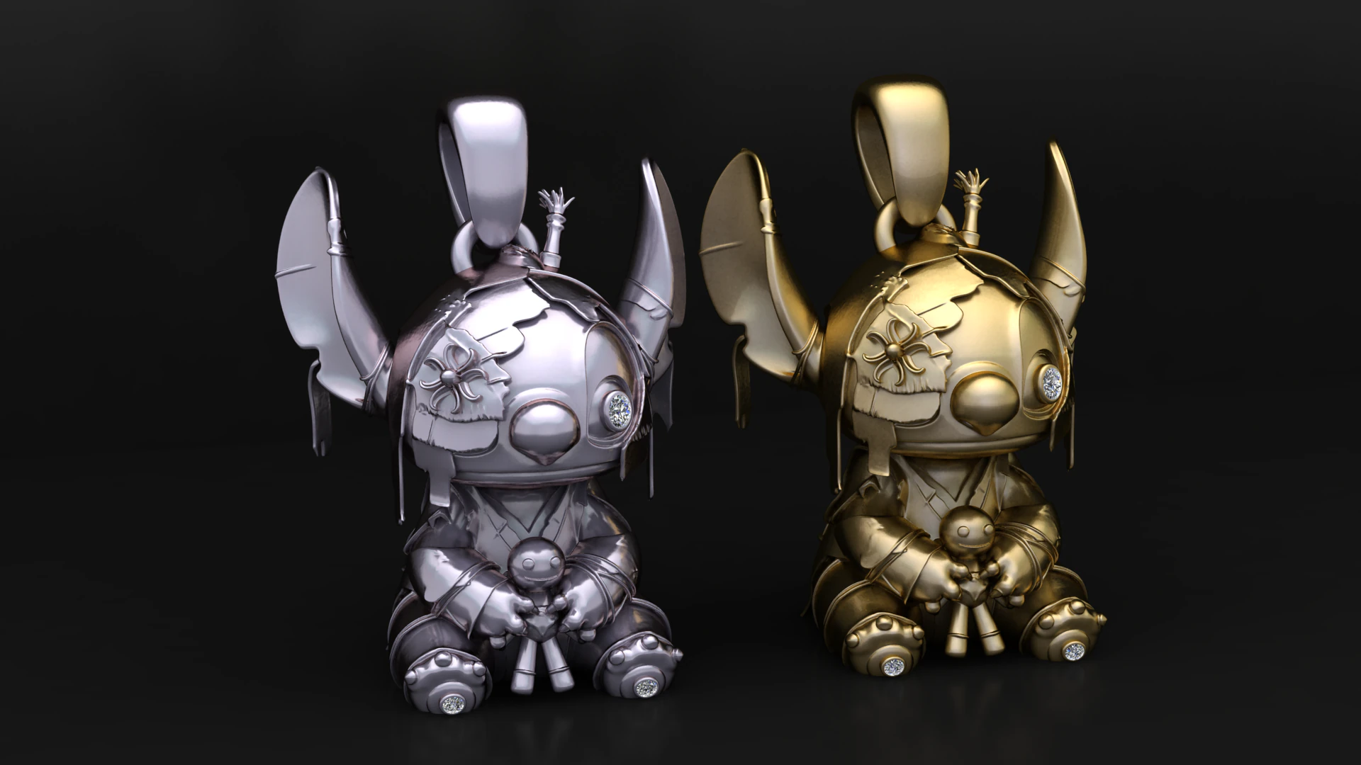 Stitched Warrior Bunny Pendant 3D Printable Jewelry Model 3D Print Model .c4d .max .obj .3ds .fbx .stl .blend