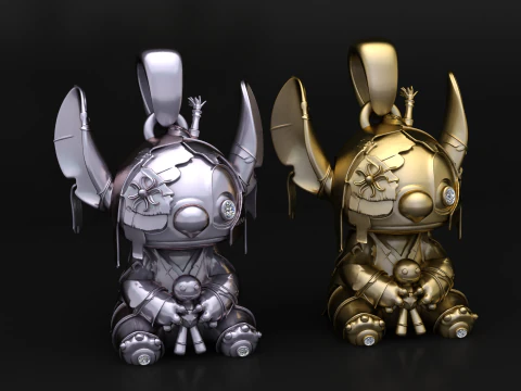 Stitched Warrior Bunny Pendant 3D Printable Jewelry Model 3D Print Model