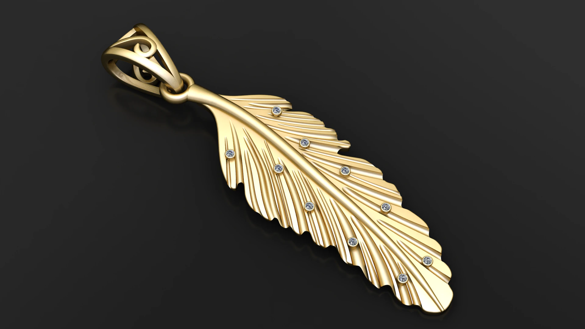 Diamond Feather Pendant 3D Printable Jewelry Model 3D Print Model .c4d .max .obj .3ds .fbx .stl .blend