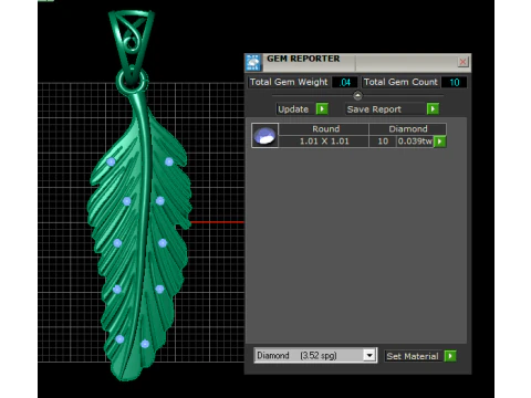 Diamond Feather Pendant 3D Printable Jewelry Model 3D Print Model