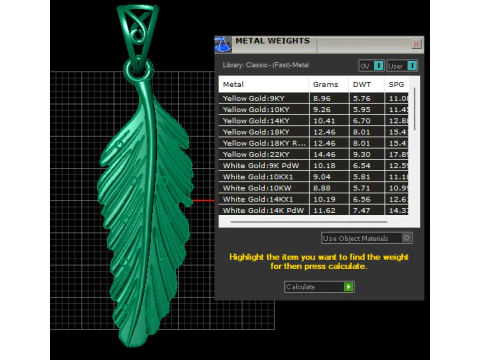 Diamond Feather Pendant 3D Printable Jewelry Model 3D Print Model