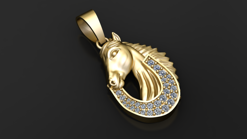 Majestic Horse Head Lucky Pendant Gold Diamond 3D Design 3D Print Model .c4d .max .obj .3ds .fbx .stl .blend 