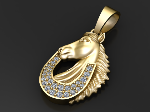 Majestic Horse Head Lucky Pendant Gold Diamond 3D Design 3D Print Model
