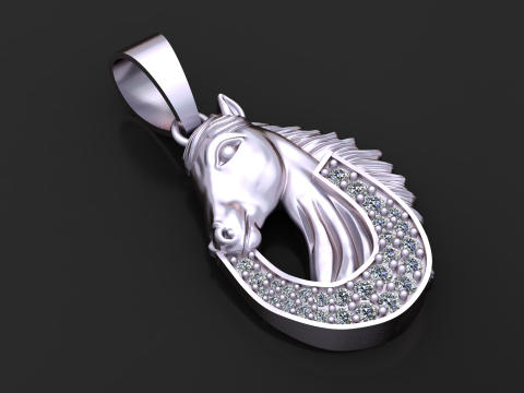 Majestic Horse Head Lucky Pendant Gold Diamond 3D Design 3D Print Model