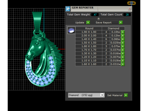 Majestic Horse Head Lucky Pendant Gold Diamond 3D Design 3D Print Model