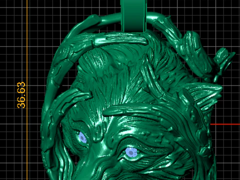 Feral Wolf Pendant Diamond Eyes Twisted Branch Frame 3D Jewelry Model 3D Print Model