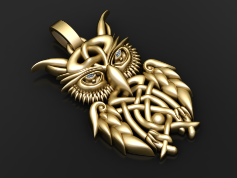 Celtic Owl Pendant High-Detail 3D Printable Jewelry Model 3D Print Model