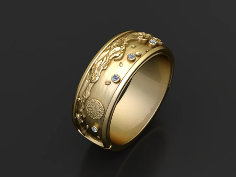 Golden Harmony Sculpted Ring 3d Printable Model 3D Print Model