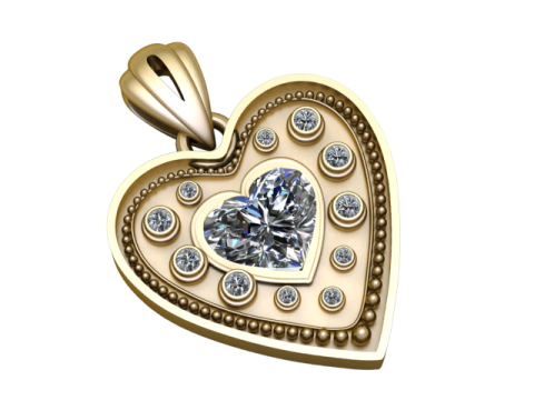 Modèle de bijoux imprimable en 3D avec pendentif halo de coeur élégant Modèles 3D en vedette