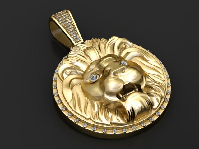 Royal Diamond-Edge Lion Pendant 3D Printable Jewelry Model 3D Print Model .c4d .max .obj .3ds .fbx .stl .blend 
