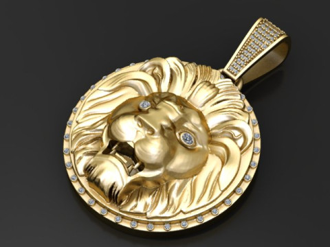 Royal Diamond-Edge Lion Pendant 3D Printable Jewelry Model 3D Print Model