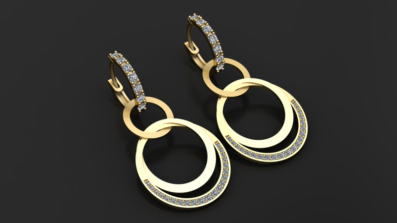 Triple Halo Drop Earrings 3D Printable Jewelry Model 3D Print Model .c4d .max .obj .3ds .fbx .stl .blend 