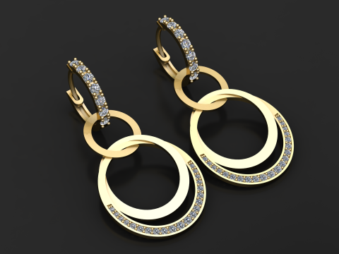 Triple Halo Drop Earrings 3D Printable Jewelry Model 3D Print Model