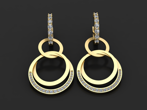 Triple Halo Drop Earrings 3D Printable Jewelry Model 3D Print Model