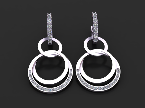 Triple Halo Drop Earrings 3D Printable Jewelry Model 3D Print Model
