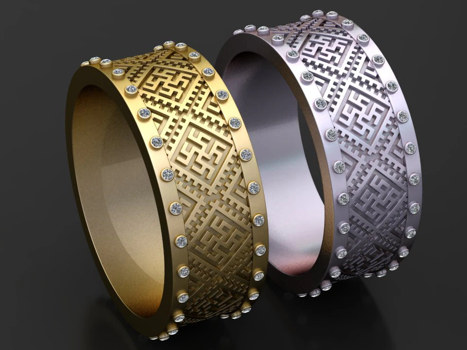 Geometric Heritage Band 3D Printable Ring Model 3D Print Model .c4d .max .obj .3ds .fbx .stl .blend 