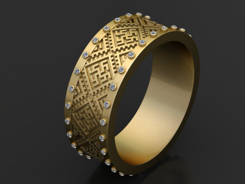 Modèle de bague imprimable en 3D de la bande du patrimoine géométrique Modèles 3D en vedette