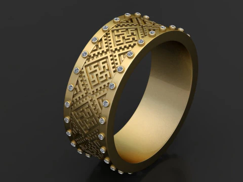Geometric Heritage Band 3D Printable Ring Model 3D Print Model