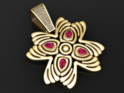 Radiant Ruby Blossom Pendant 3D Printable Jewelry Model 3D Print Model