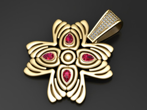 Promienny wisiorek z rubinowym kwiatem Model biżuterii do druku 3D Model do druku 3D