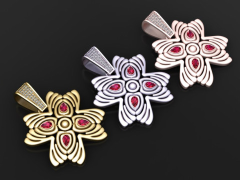 Promienny wisiorek z rubinowym kwiatem Model biżuterii do druku 3D Model do druku 3D