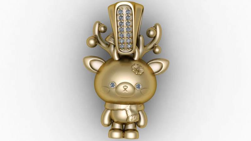 Golden Reindeer Chibi Pendant Cute Winter Charm Jewelry 3D Print Model .c4d .max .obj .3ds .fbx .stl .blend 