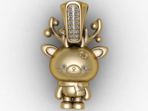 ゴールデントナカイちびペンダントかわいい冬のチャームジュエリー 3Dプリントモデル