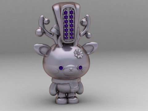 Golden Reindeer Chibi Pendant Cute Winter Charm Jewelry 3D Print Model