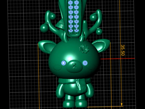 Golden Reindeer Chibi Pendant Cute Winter Charm Jewelry 3D Print Model